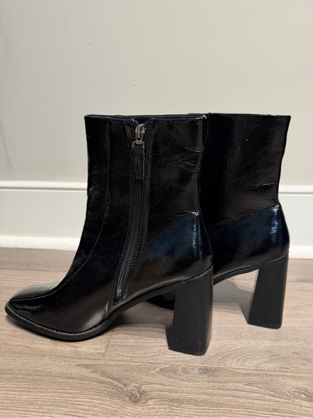Nasty Gal Black Patent Block Heel Ankle Boots
